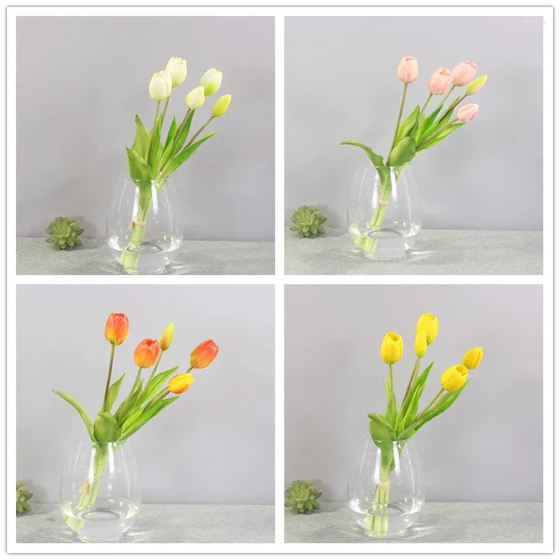 Dekoratif Çiçekler 5 PCS Lüks Silikon Gerçek Touch Lalipler Buket Yapay Çiçek Ev Dekorasyonu Flores Yapayları