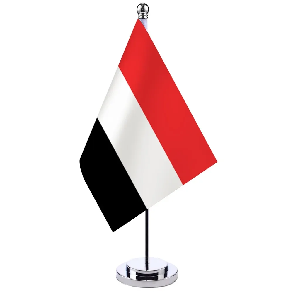 Tillbehör 14x21cm Office Desk Flag of Yemen Banner Boardroom Table Stand Pole Den jemenitiska nationella flaggan Set Meeting Room Decoration