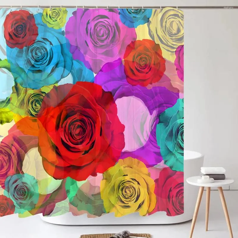 Duschvorhänge, 3D-schöne Rosenblumen, bedruckt, Badezimmervorhang, Polyester, wasserdicht, mit Haken, Heimdekoration, Bildschirm
