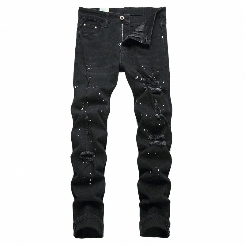 FI Street Style Zerrissene Röhrenjeans Männer Vintage w Feste Denim-Hosen Herren Casual Slim Fit Bleistift Denim Hosen heißer Verkauf L3FI #