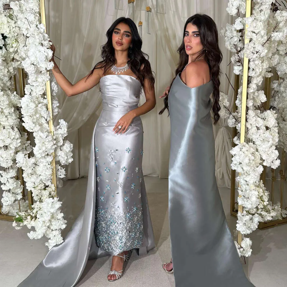 Arab Crystal Grey sa att Sharon Dubai aftonklänning för kvinnor bröllop midi formella festklänningar med tåg fotlängd SS415 Mal