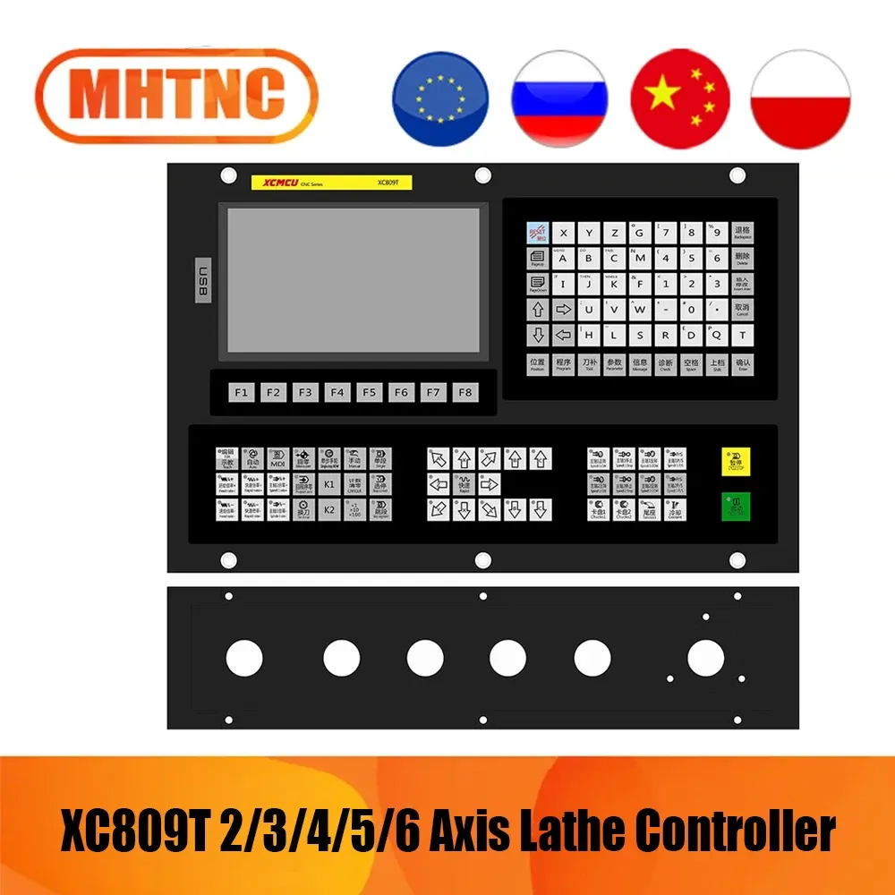 Controlador de torno de ligação xc809t, controlador de 2/3/4/5/6 eixos com revista de ferramentas, suporta gcode atc fanuc, torno de eixo digital analógico duplo