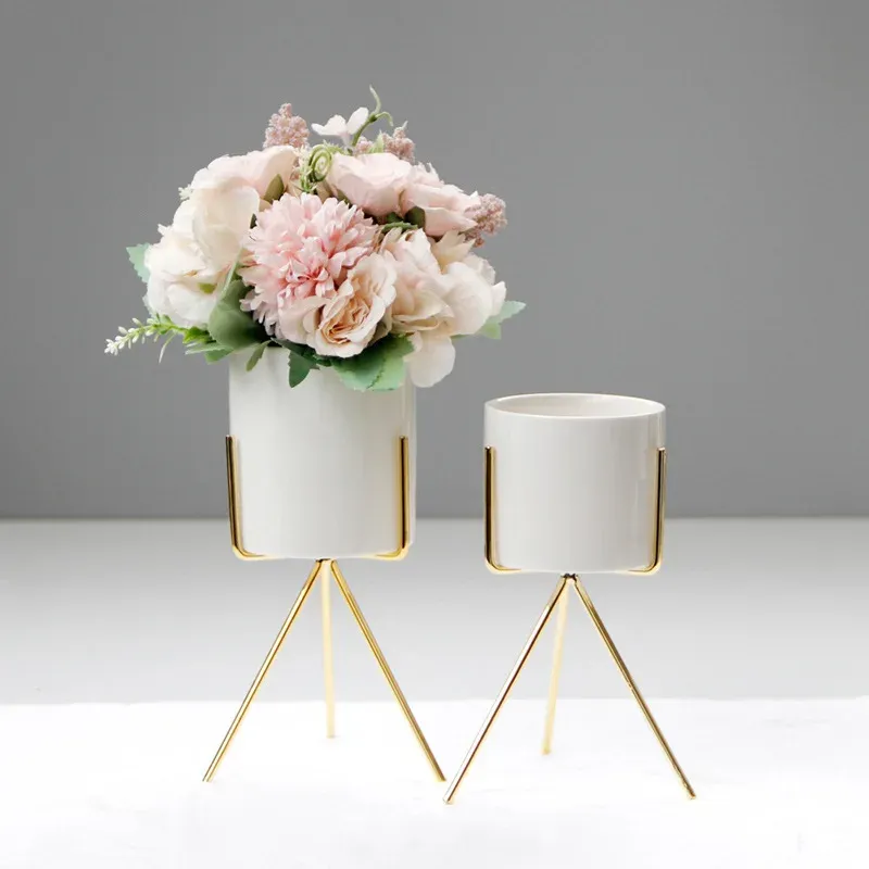 Vasos vaso de cerâmica planta suporte de metal vaso de flores suporte de prateleira suporte para plantas suculentas vaso de flores decoração de mesa para casa