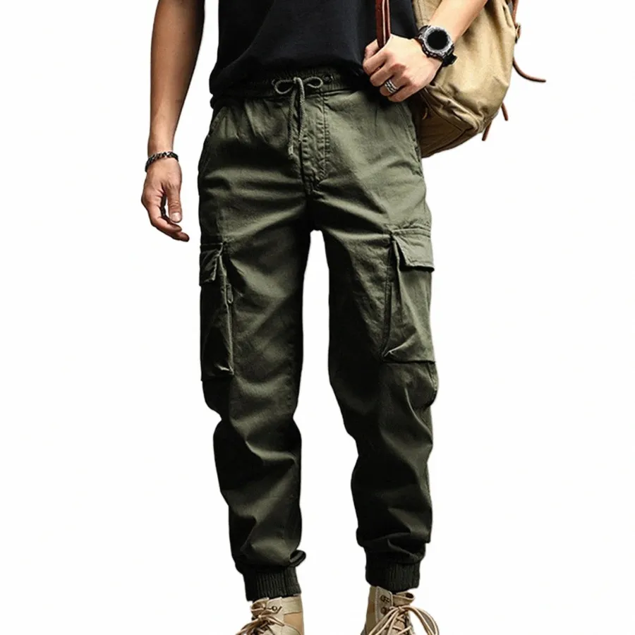 new 2024 Cargo Pants Trousers for Men Full Length Solid Color Loose Multi-pocket Drawstring Pockets Pants Male Cargo Pants 3/5XL M5G9#