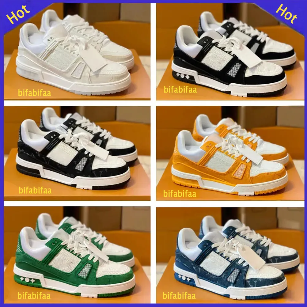 Nouveaux chaussures de créateurs baskets plates formateurs en relief chaussures décontractées toile denim cuir blanc vert rouge bleu lettre plate-forme de mode hommes femmes baskets basses taille 36-45