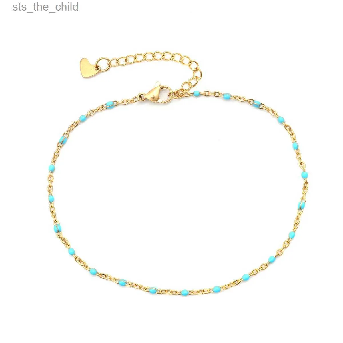 Anklets 304 stainless steel enamel ankle bracelet womens gold light blue ankle bracelet womens fashionable summer beach ankle braceletC24326