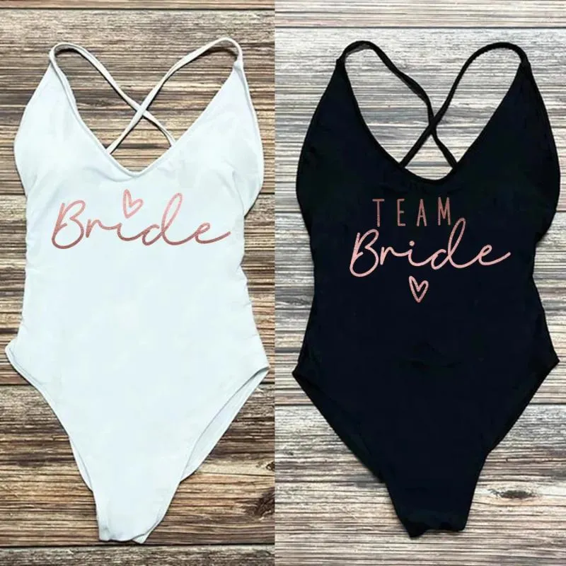 Women's Swimwear Padded TEAM Bride Thong Women One Piece Swimsuit Bachelorette Party Bathing Suit Beachwear High Cut Backless
