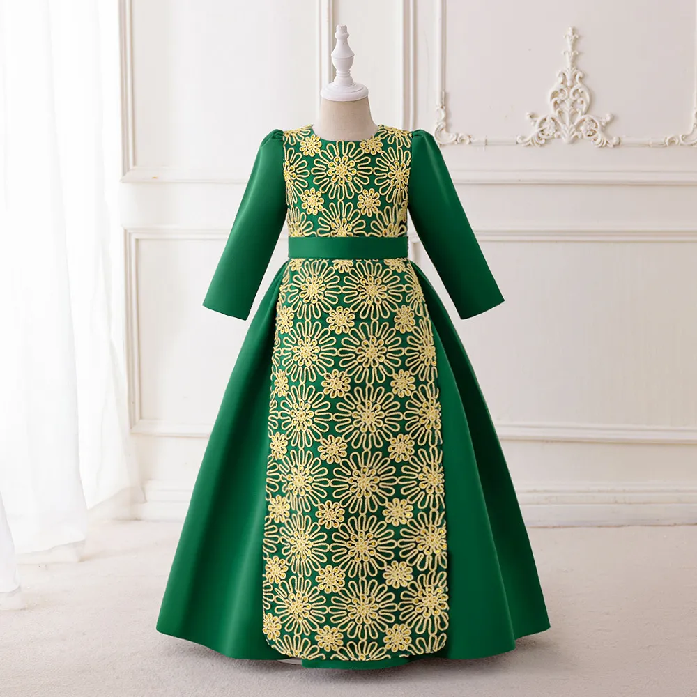 Müslüman Yeşil Mücevher Uzun Kollu Kız Pageant Elbiseleri Çiçek Kız Elbiseler Kızın Doğum Günü/Parti Elbiseleri Kızlar Günlük Etekler Çocuk Giyim SZ 2-10 D326167