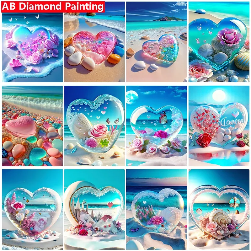 Ścieg ab wiertnia malarstwo diamentów w kształcie serca kwiaty plaży