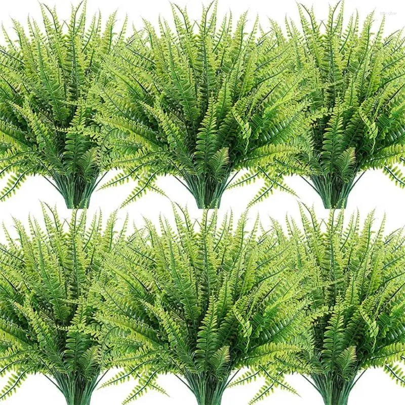 Flores decorativas duráveis planta artificial ramos de samambaias realistas para interior ao ar livre jardim decoração conjunto de 10 plástico resistente uv falso