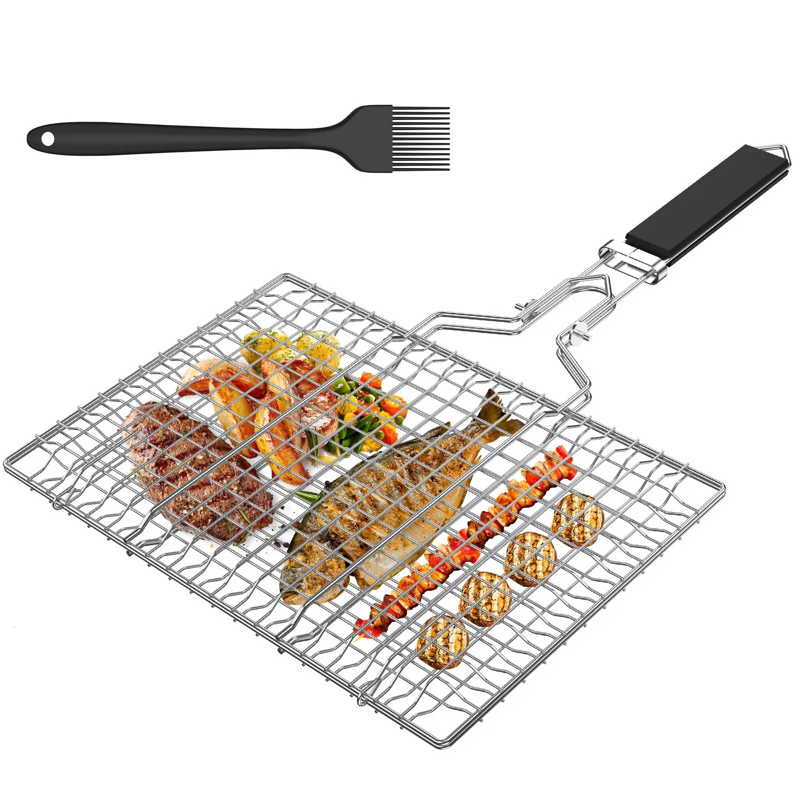 Fiskgrillskorg Rostfritt stål BBQ GRILL Läcker grönsaker Räkor Netto Stora kapacitet Barbecue Tool 240314