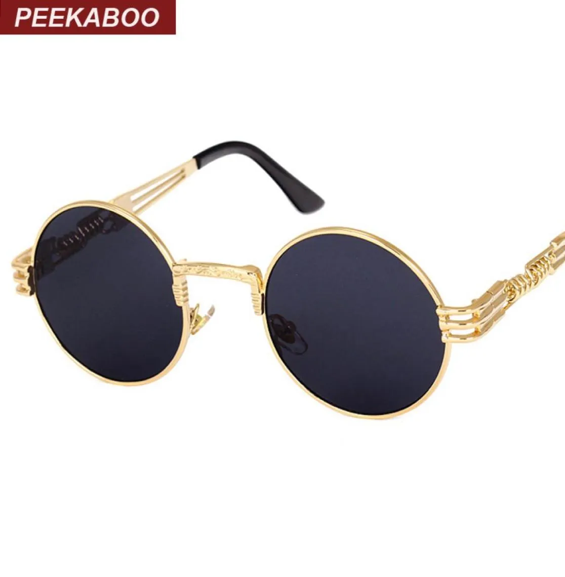 LuxuryPeekaboo vintage retro gothic steampunk mirror sunglasses gold and black sun glasses vintage round circle men UV gafas de s1958222