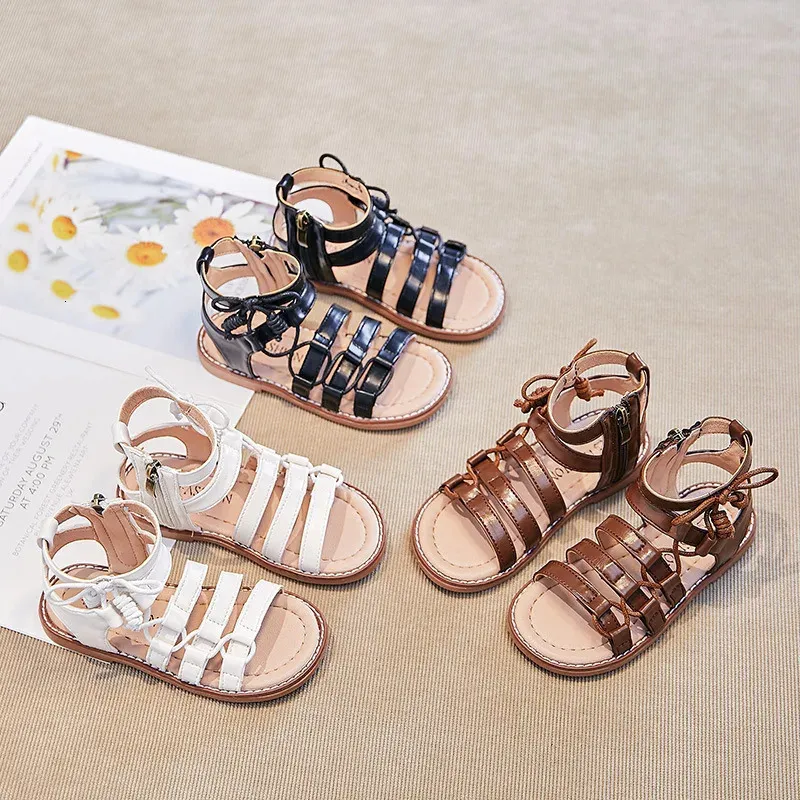 Summer Children's Girls Gladiator Sandals Cross-tied Strape Princess Soft Shoes Non-slip Breathable Fashion Kids Sandals G05064 240319
