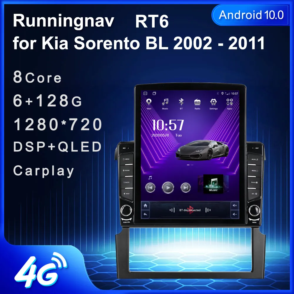 9.7 "Ny Android för Kia Sorento BL 2002-2011 Tesla Type Car DVD Radio Multimedia Video Player Navigation GPS RDS No DVD CarPlay Android Auto rattstyrning