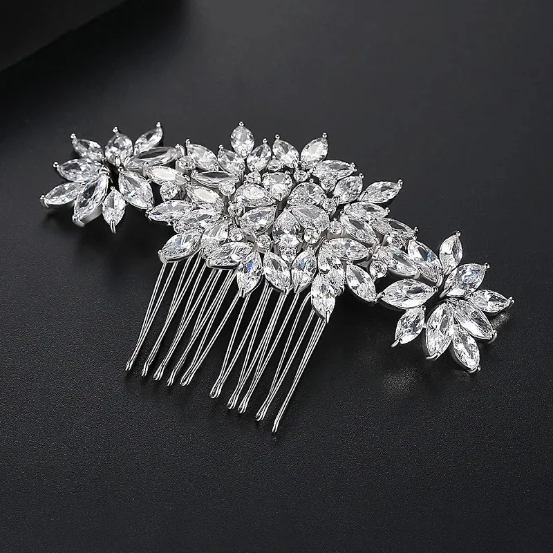 SLBRIDAL luxe à la mode broche réglage cubique zircone mariée cheveux peigne mariage casque filles bijoux accessoires 240311