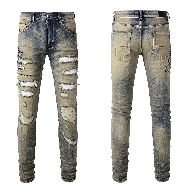 Jeans Men Designer Mens Skinny Jeans Designer Desim Pant Direded Riple Biker Black Blue Jean Slim Fit Motorcycle L6