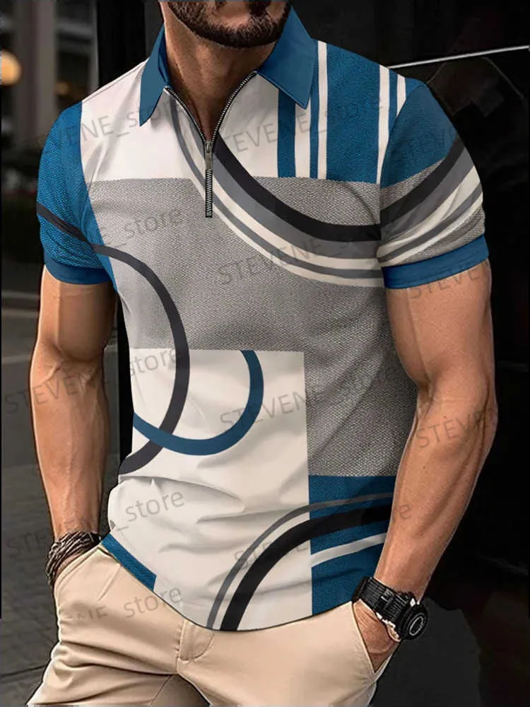 T-shirt da uomo Polo con zip da uomo Camicia casual Stampa a righe Ufficio Short Slve Moda risvolto Designer Abbigliamento casual da uomo T240325