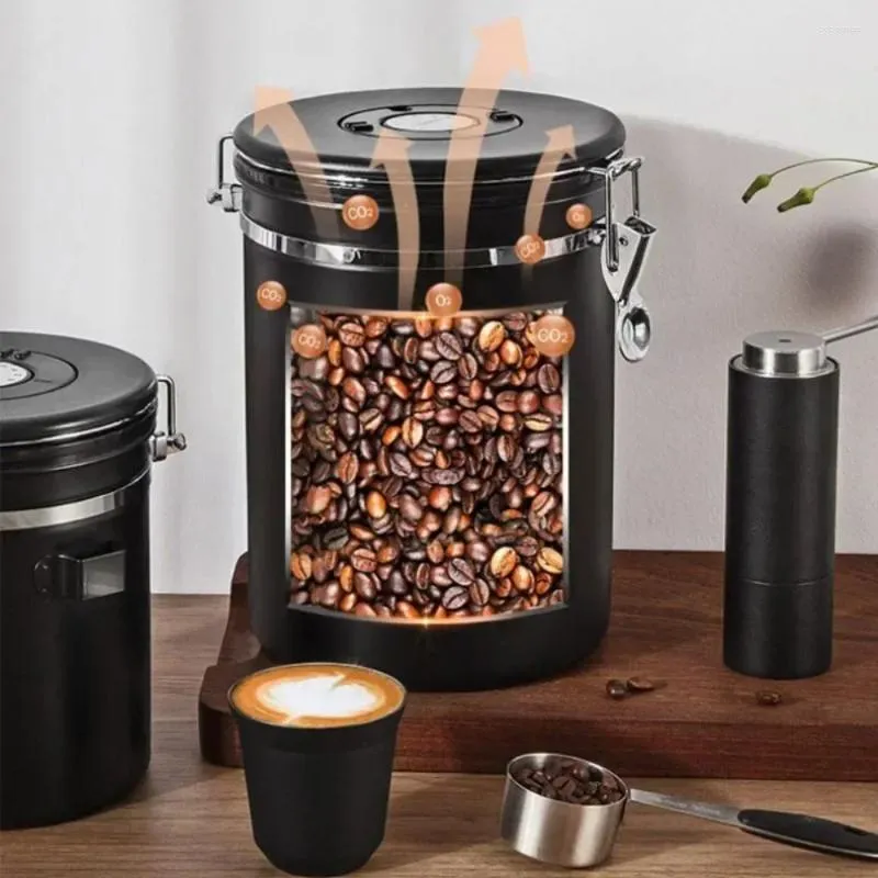 Förvaringsflaskor rostfritt stål lufttätt kapsel kaffebönsvakuumförseglad behållare kan tätning på fyllning av mat