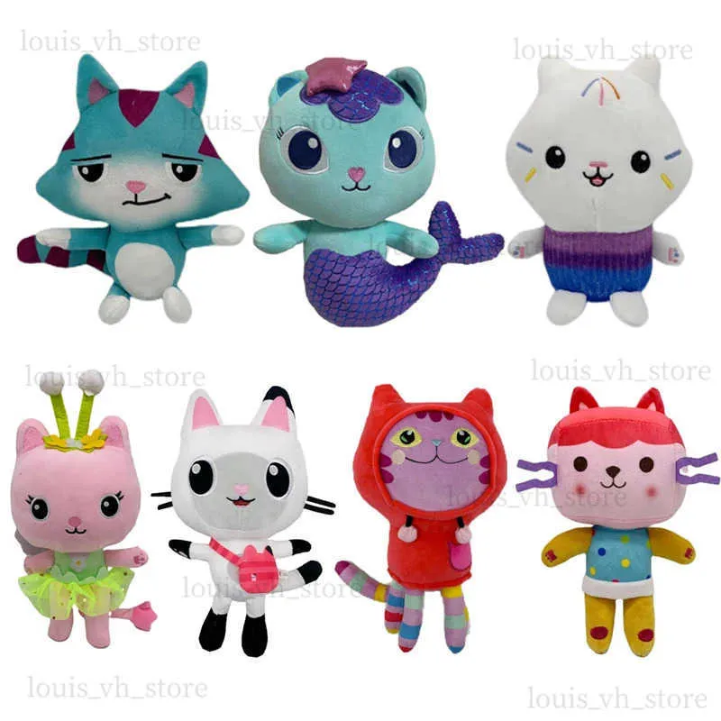 Pluszowe lalki 7 szt./Set Gabby Dollhouse Plush Toy Mercat Cartoon Schasze Zwierzęta Uśmiechnięta kot