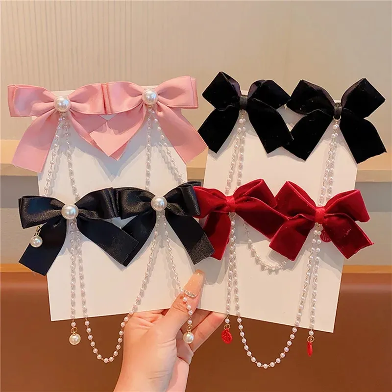Coréen sweet velvet bowknot perle chaîne épingles épingles à cheveux new décorer les coups de poils des enfants enfants