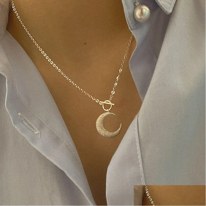 Pendant Necklaces Wave Flashing Moon 925 Sterling Sier Necklace Female Ins Niche Design Fashion Wild Collarbone Ot Buckle Jewelry Gift Ot3He