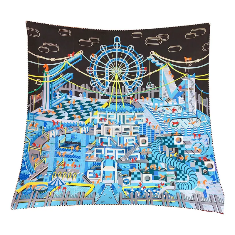 New Top brand h scarf designer Silk Scarf Fashion women men Headband head Scarf Headscarf Square Neck Scarves Park Knight motif carriage Accessories ring 90X90cm