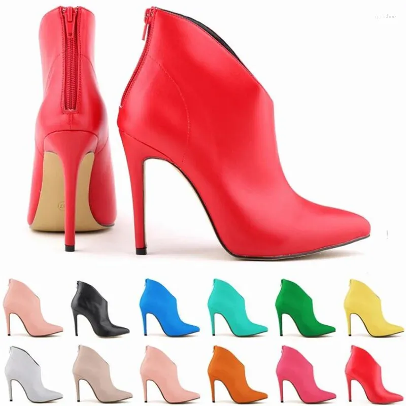 Laarzen LOSLANDIFEN Vrouwen PU ZIP 11 CM Dunne Hakken Puntschoen Kwastje Comfort Korte Laars Party OL Kantoor Vrouw Schoenen