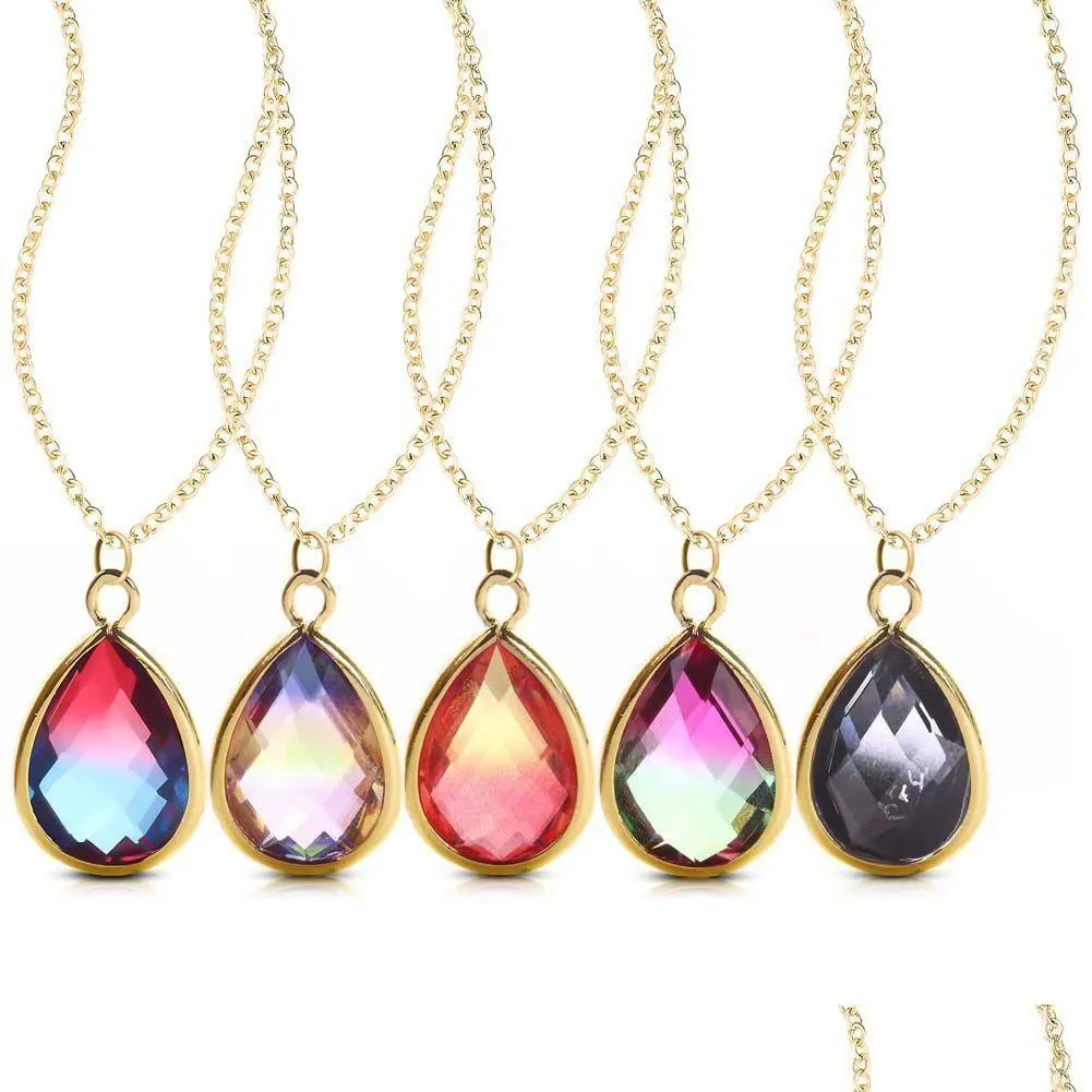 Pendentif Colliers Rainbow Gradient Couleur Teardrop Verre Cristal Pour Femmes Plaqué Or Ajustable Mode W Dhgarden Drop Livraison Jewe Ot0IP