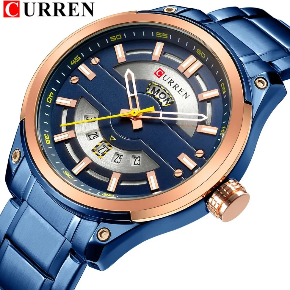 Curren Watches Mens en acier inoxydable Quartz Horaire avec un calendrier Casual Business Horloge masculine 30m Relogie imperméable Masculino265b