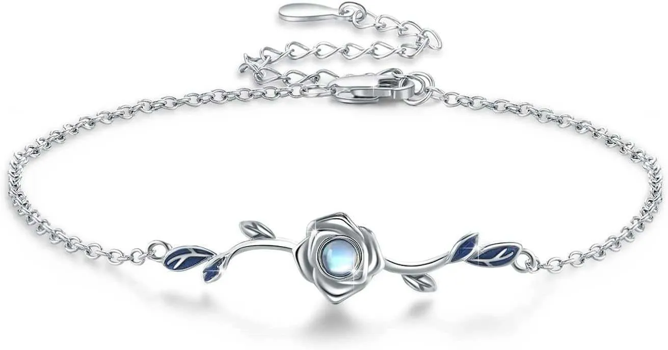 Moonstone Leaf Bracelet S925 Sterling Silver Leaf Moonstone Jewelry Gift for Mother Mom Wife Moonstone Bracelet for Women Girls Birthday Valentines day