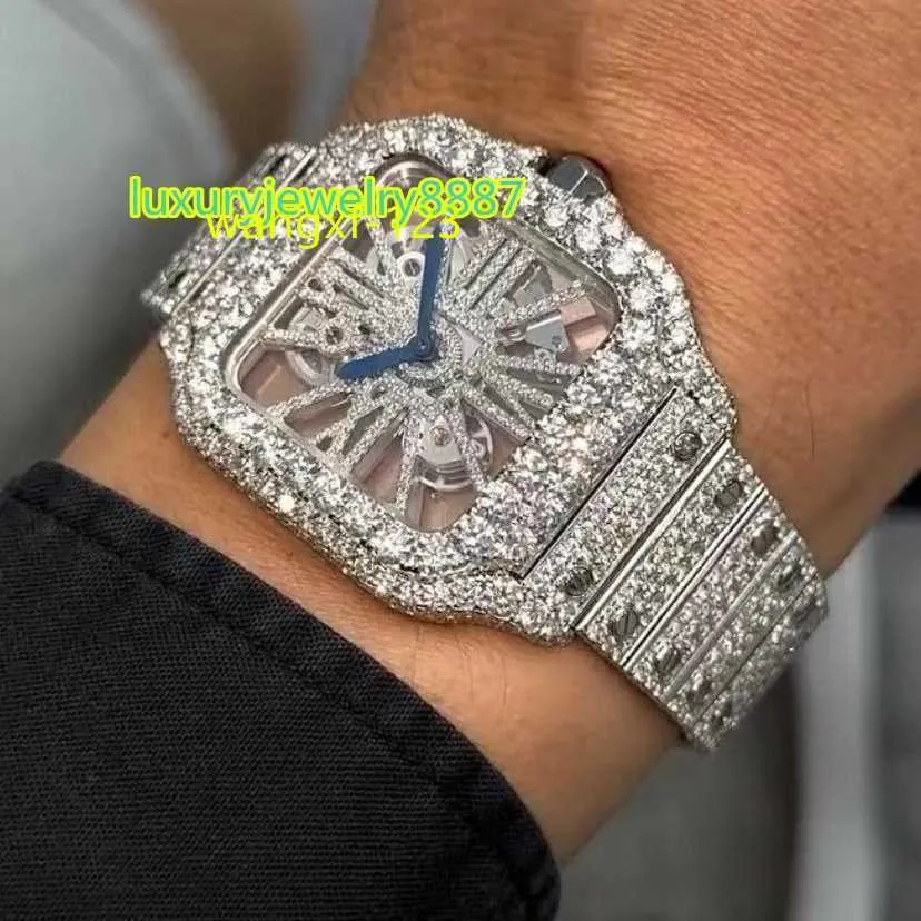 Diamond Tester VVS Moissanite high-grade Customize Iced Out VVS Moissanite Diamond Hip-Hop Electricity Watch Skeleton Watch