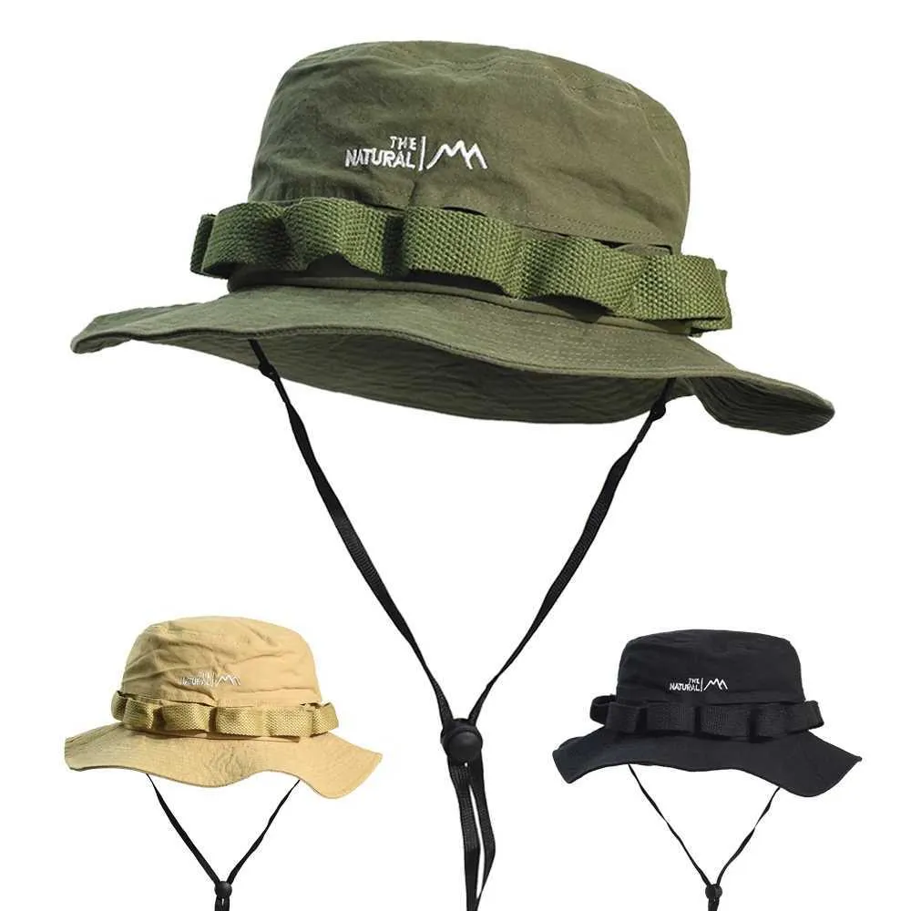 Chapéu de balde de algodão respirável ao ar livre masculino sólido casual boonie chapéu de pesca moda safari chapéu de verão caminhadas chapéu de sol c24326