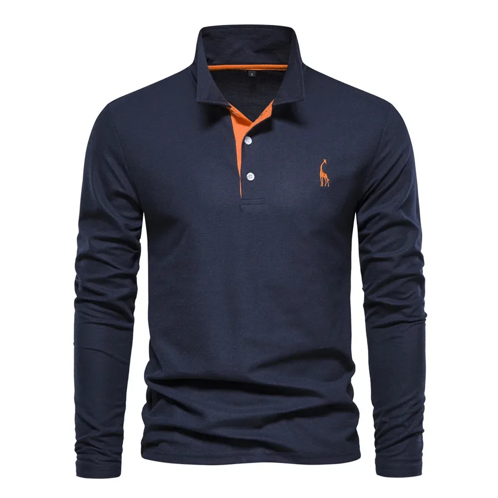 Sonbahar Polo T Shirt Erkekler için Nakış Düz Renk Uzun Kollu Golf Gömlek Homme Bahar Sosyal İş Polos Erkek 240319