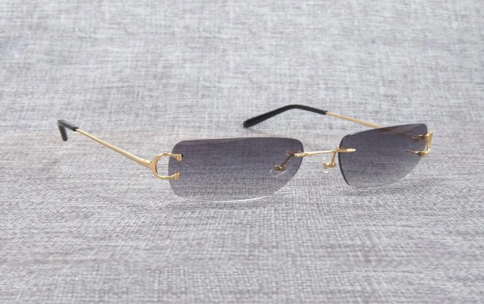 Gafas de sol cuadradas sin montura vintage con alambre en forma de C para hombre, Gafas con sombra de corte de diamante, montura de metal, Gafas ovaladas para mujer para conducir en la playa 7971490