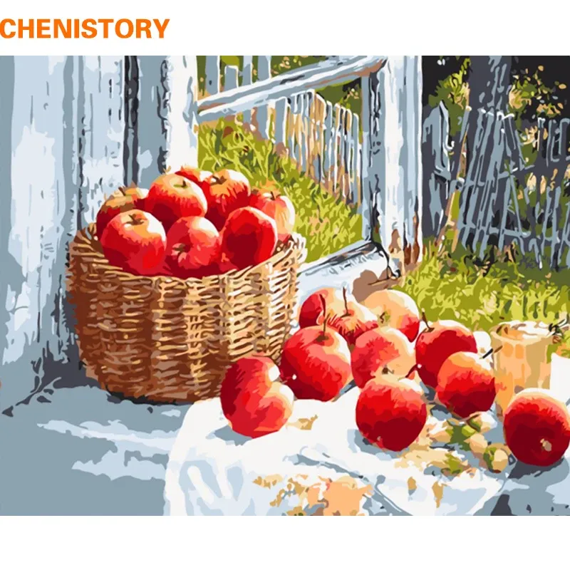 Aantal Chenistory Frameless Apple Fruit Diy Painting By Numbers Home Wall Art Picture Hand geschilderd olieverfschilderij voor thuisdecor 40x50cm