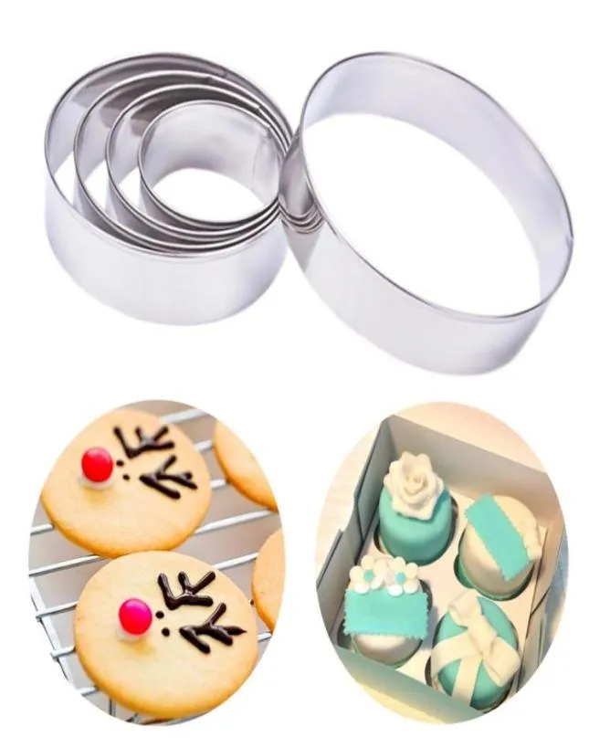 Cake Tools Cookie Circle Cutter Forms Mousse Steel 5pcsset Fondant Decorating Kitchen Round Rostless Baking3474808