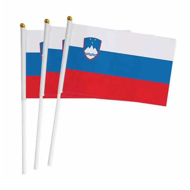 Accessories Aerxrbrae World National Flag 14 * 21cm Slovenia hand wave flags 100pcs / bag with plastic flagpole Polyester