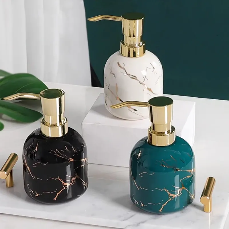 Dispensers Ceramic Hand Sanitizer Bottle Marbling Hotel Bathroom Shower Gel Shampoo Makeup Remover Bottle Highend Bathroom Accessories New