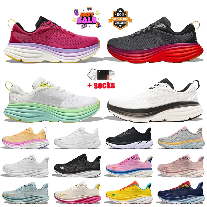 Üst moda kadınlar erkek bondi 8 koşu ayakkabıları Clifton 9 Siyah Kırmızı Üçlü Beyaz Mesh Spor Eğiticileri Pembe Ücretsiz İnsanlar Atletik Bulut Jogging Yürüyüş Koşucular Sneakers