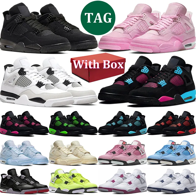 Box Designer 4S Shoes 남자 여자 4 자란 재배자 환진 난초 군용 검은 고양이 돛 돛 대학 블루 레드 핑크 썬더 화이트 오레오 쿨 그레이 미드 나이 네이비 남성 트레이너