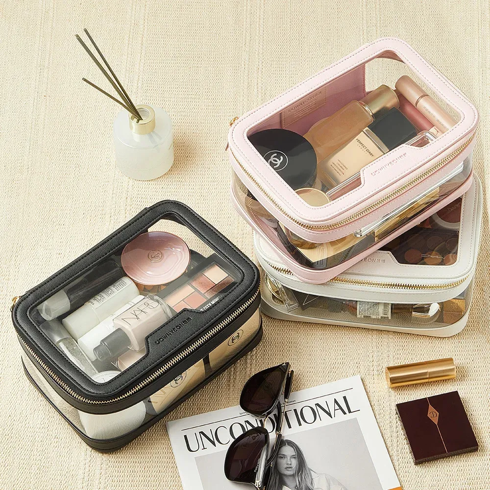 Rownyeon Clear Makeup Case Toiletry Bag Travel Makeup Train Case Portable Cosmetic Organizer Transparent Bag Black 240314