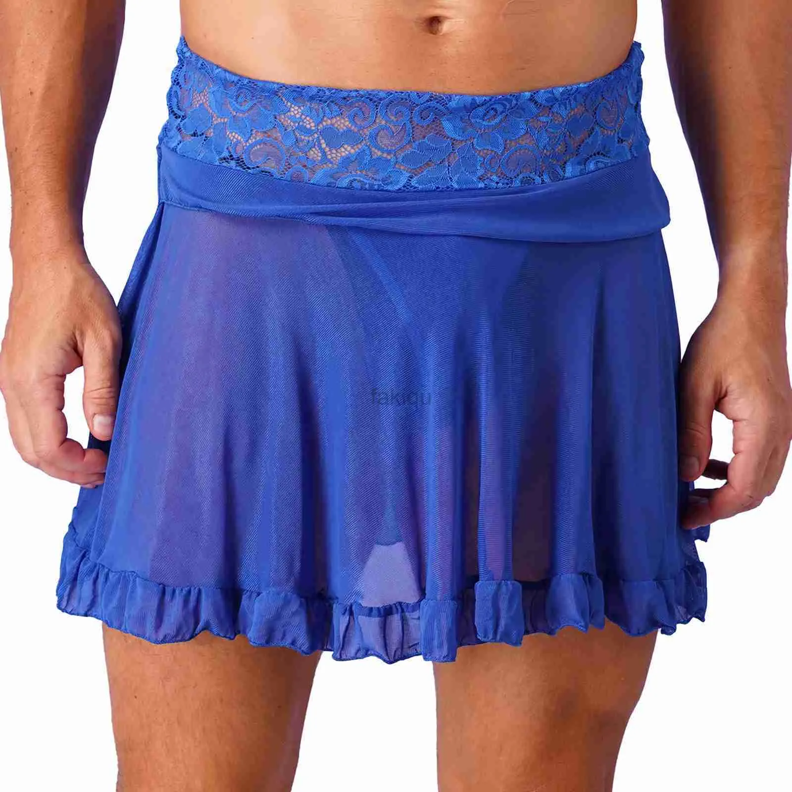 Jupe sexy ensemble sexy hommes sexy portant des sous-vêtements en maille couleur unie haute jupe taille taille haute avec dentelle de cordes en g et peau ébouriffée 24326