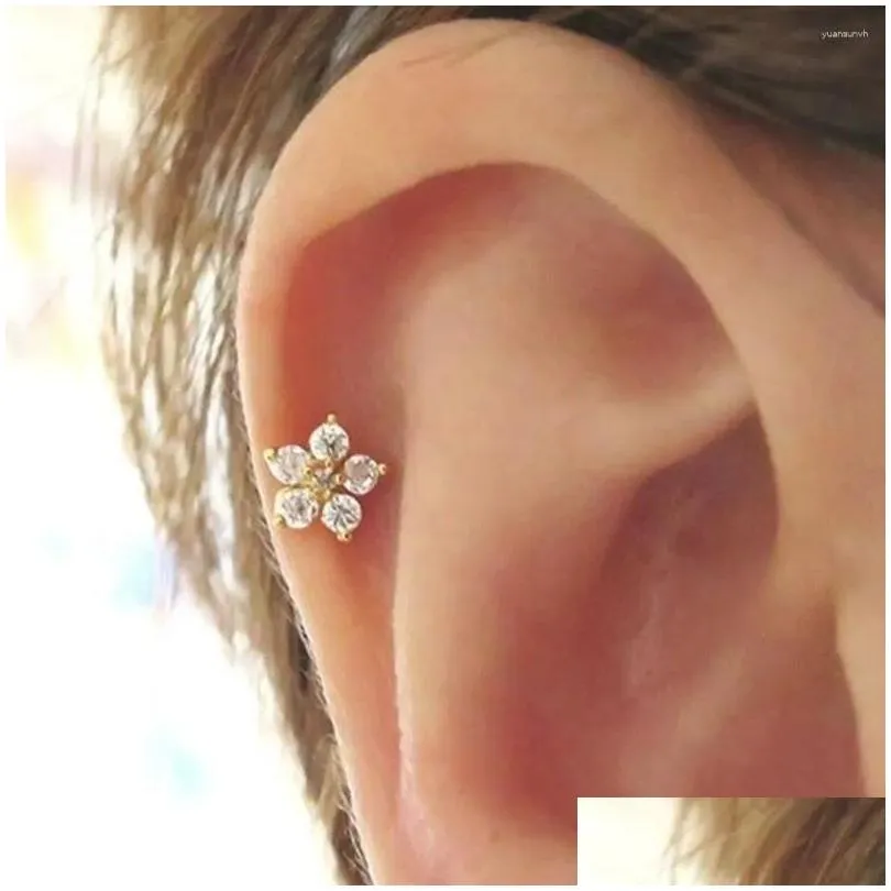 Brincos de garanhão feminino brinco zircão jóias flores aço inoxidável earpiercing cartilagem tragus orelha studs entrega gota otxbt