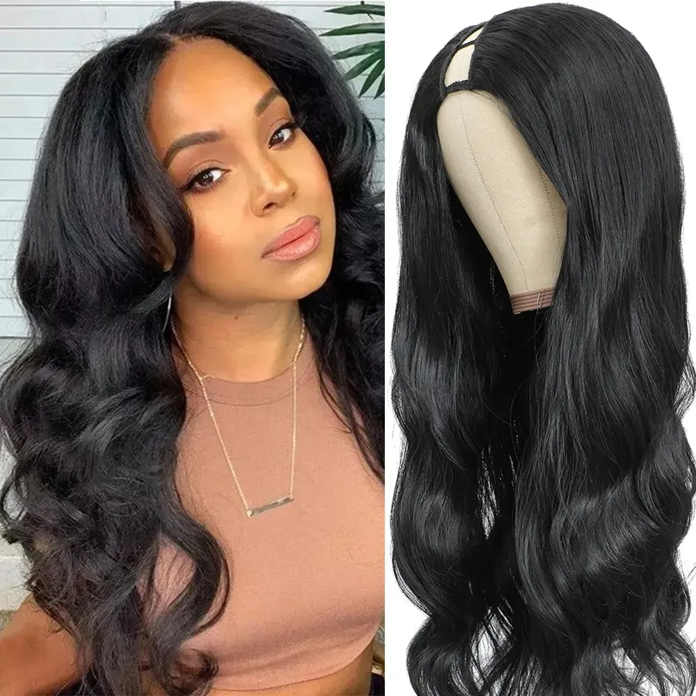 Body Wave V Part Wig Glueless Wig Synthetic Hair 10-28inch Long Wavy Upgrade Wig U Part Wig Heat Resistant Hair Wig