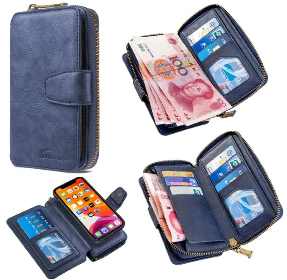 Abnehmbare Folio-Hülle mit Reißverschluss für Samsung A10 A20 A30 A40 A50 A70 A10S A20S A30S A50S S20 Ultra iPhone 12 Mini 11 Pro Max XR Multi8686490