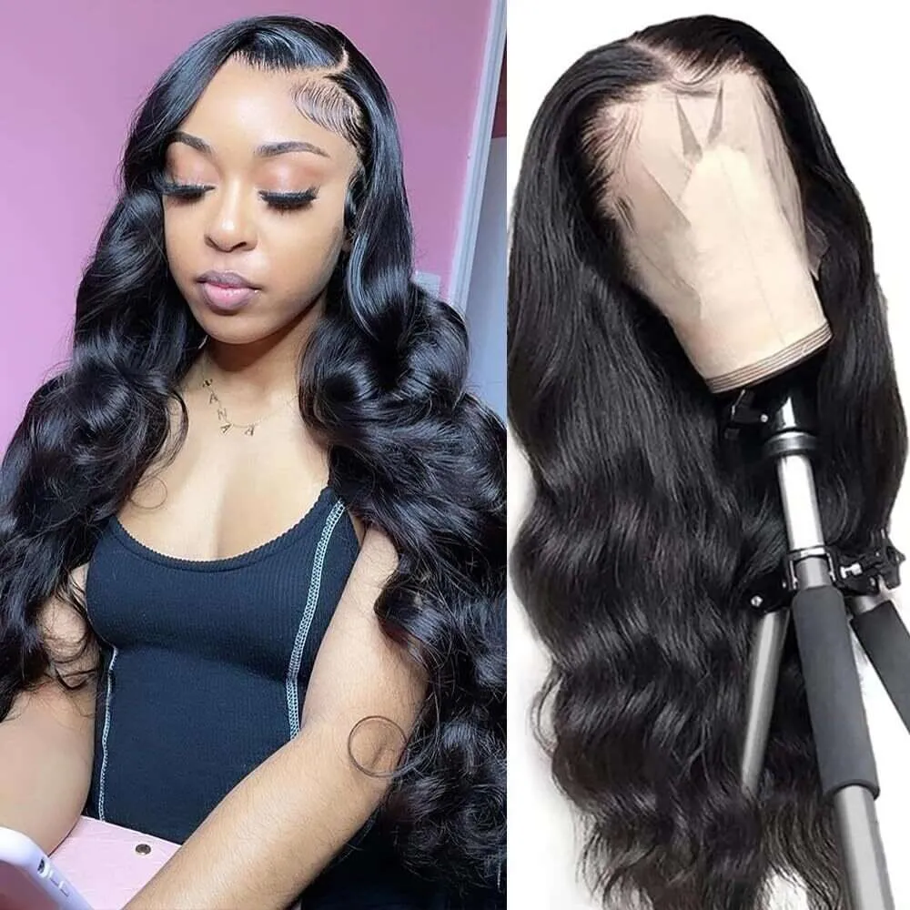 BELEXTENS 24 Inch Body Wave Pre Plucked 180% Density 13x4 HD Front for Women Glueless Brazilian Virgin Transparent Lace Frontal Wigs Human Hair