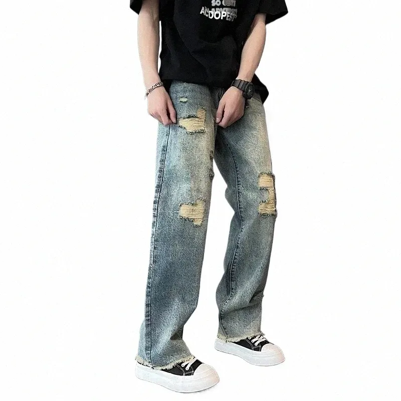 2023 Nouveaux jeans pour hommes Pantalons en denim à jambe large Lâche Droite Hommes Jeans Homme Fi Jeans Pantalon pour garçon Casual Baggy Hip Hop Y22 d0cz #