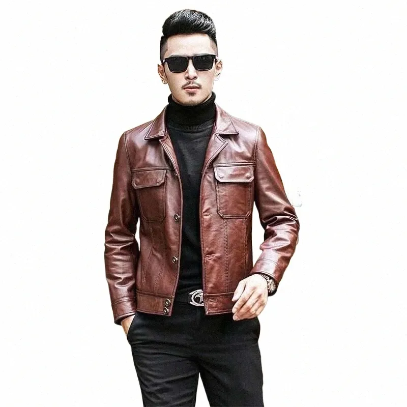 2020 Nya män Autumn Winter Casual Real Leather Jacket Male Streetwear Fit äkta fårskinn Slim Aviati Fi Outwear D71 E9iz#