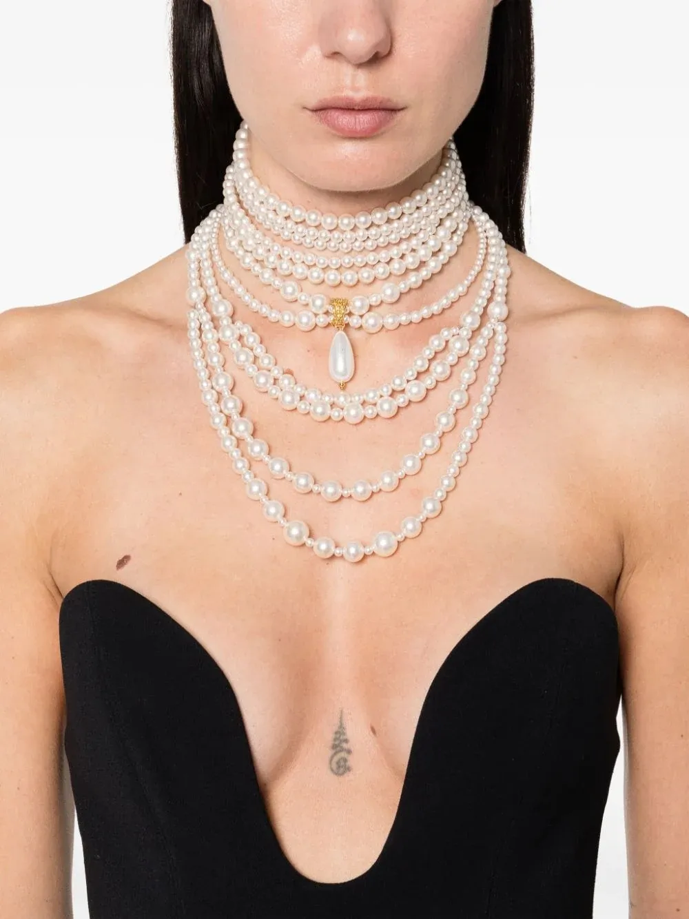 Collana Girocollo A Doppio Strato Con Perle E Fiore: Choker In Acciaio Oro 14K Regolabile (36+42cm) - 3
