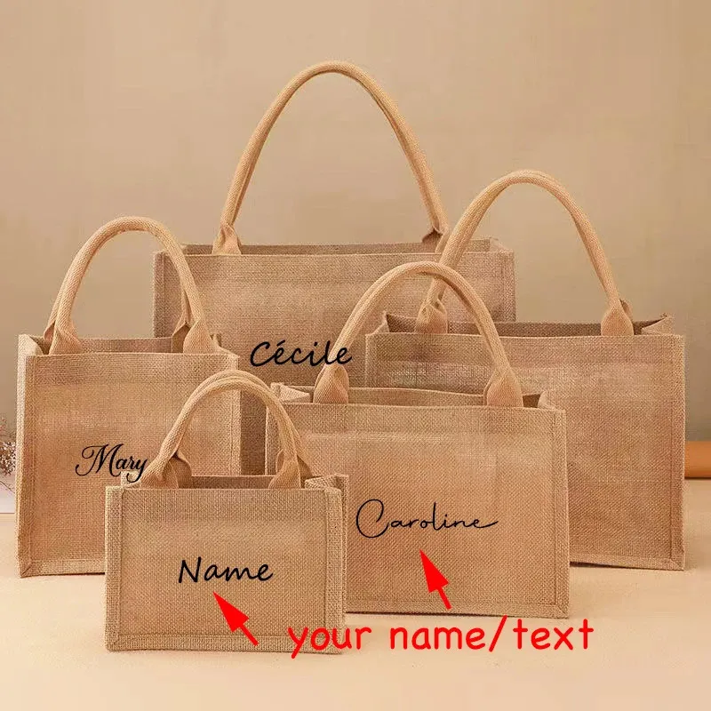 Drop Custom Naam Jute Tas Handtas Jute Winkelen Tote Boutique Business Print Giveaway Wedding Party Gift Bags 240320